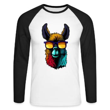 Cool llama alpaca wearing sunglasses retro design - Unisex Long Sleeve Baseball T-Shirt - white/black - Front - Nik (191cm)