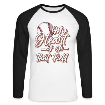 Mutter Sohn Verein Baseballoutfit Baseball Mom - Unisex Baseballshirt langarm - Weiß/Schwarz - Vorne - Nik (191cm)