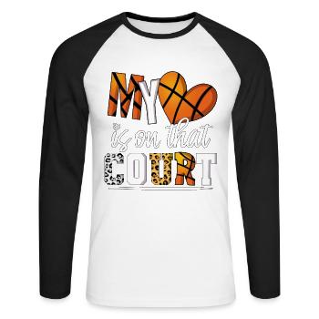 Mein Herz ist auf dem Spielfeld Basketball Spieler - Unisex Baseballshirt langarm - Weiß/Schwarz - Vorne - Nik (191cm)