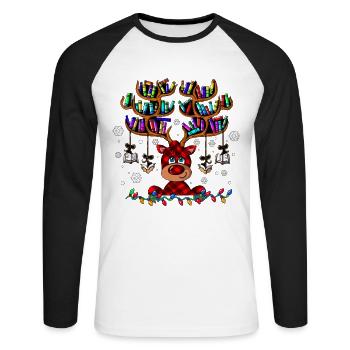 Rentier Geweih Bücher lesen Bücherwurm Weihnachten - Unisex Baseballshirt langarm - Weiß/Schwarz - Vorne - Nik (191cm)