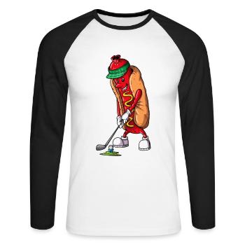 Hobby Golfer Terrain de golf Golfeur mangeant du hot-dog - T-shirt baseball manches longues Homme - blanc/noir - Devant - Nik (191cm)