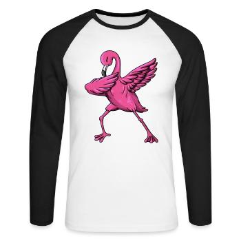Flamingo Makes Dab Dabbing Dance Shirt Flamingos - Unisex Long Sleeve Baseball T-Shirt - white/black - Front - Nik (191cm)