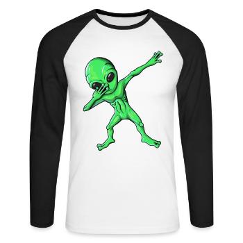 Alien vert alien fait du dab dabbing - T-shirt baseball manches longues Homme - blanc/noir - Devant - Nik (191cm)