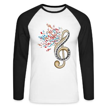 Musicien Apprentissage Notes de Musique Design Cours de Musique - T-shirt baseball manches longues Homme - blanc/noir - Devant - Nik (191cm)
