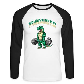 Trainings Outfit Dino Saurier Tyrannosaurus Flex - Unisex Baseballshirt langarm - Weiß/Schwarz - Vorne - Nik (191cm)