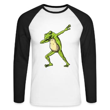 Dab Dancing Toad in the Frog Pond Nature T-Shirt - Unisex Long Sleeve Baseball T-Shirt - white/black - Front - Nik (191cm)