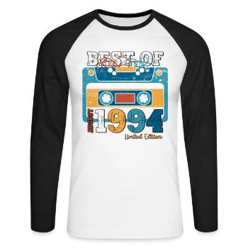 Cassette 1994 30e anniversaire Original août 1994. - T-shirt baseball manches longues Homme - blanc/noir - Devant - Nik (191cm)
