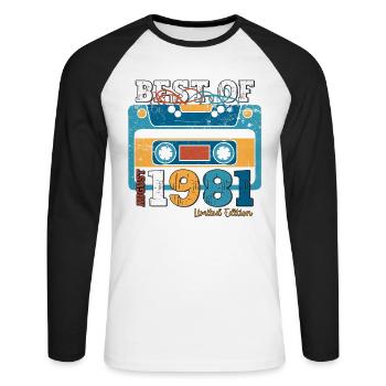 43e anniversaire Original août 1981 Né en 1981 - T-shirt baseball manches longues Homme - blanc/noir - Devant - Nik (191cm)