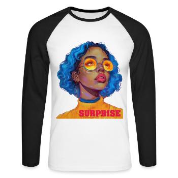 Texte artistique de fille surprise - T-shirt baseball manches longues Homme - blanc/noir - Devant - Nik (191cm)