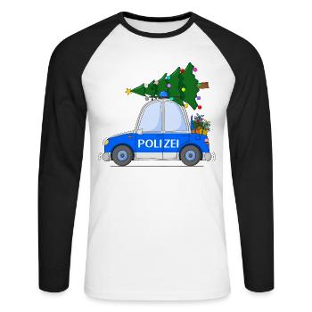 Polizeiauto Weihnachten - Unisex Baseballshirt langarm - Weiß/Schwarz - Vorne - Nik (191cm)