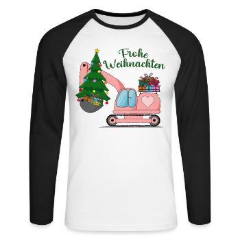 Excavator Merry Christmas Pink - Unisex Long Sleeve Baseball T-Shirt - white/black - Front - Nik (191cm)