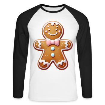 Fröhlicher Lebkuchenmann Illustration - Unisex Baseballshirt langarm - Weiß/Schwarz - Vorne - Nik (191cm)