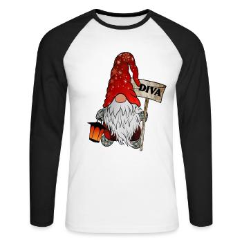 Wichtel Diva Weihnachtsgnom - Unisex Baseballshirt langarm - Weiß/Schwarz - Vorne - Nik (191cm)