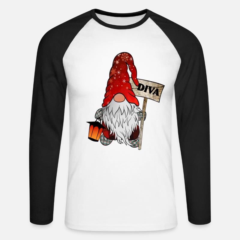 Wichtel Diva Weihnachtsgnom - Unisex Baseballshirt langarm - Weiß/Schwarz