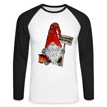 Kuschel Wichtel Weihnachts Gnom - Unisex Baseballshirt langarm - Weiß/Schwarz - Vorne - Nik (191cm)