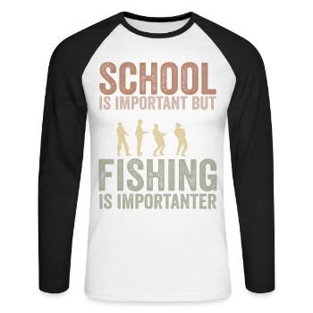 Schule ist wichtig, aber Angeln ist noch wichtiger - Unisex Baseballshirt langarm - Weiß/Schwarz - Vorne - Nik (191cm)