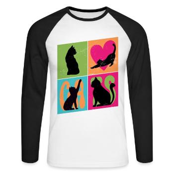 Chat Chaton Chat Silhouette Coeur Art Coloré - T-shirt baseball manches longues Homme - blanc/noir - Devant - Nik (191cm)