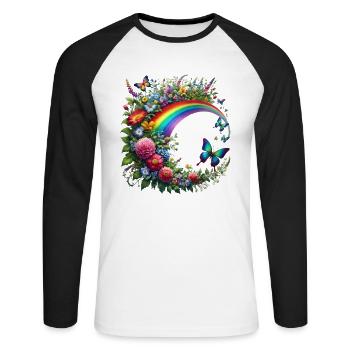 Vrille florale fleur papillon floral arc-en-ciel - T-shirt baseball manches longues Homme - blanc/noir - Devant - Nik (191cm)