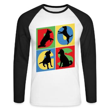 Silhouettes de chien Chiot Chien Coloré Vintage Rétro - T-shirt baseball manches longues Homme - blanc/noir - Devant - Nik (191cm)