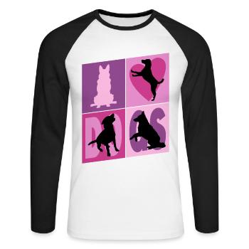 Chiens J’Aime Chiens Silhouettes Doggy Vintage - T-shirt baseball manches longues Homme - blanc/noir - Devant - Nik (191cm)