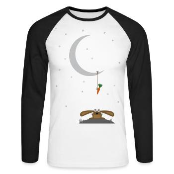 regarde de lapin à la carotte sur la lune - T-shirt baseball manches longues Homme - blanc/noir - Devant - Nik (191cm)