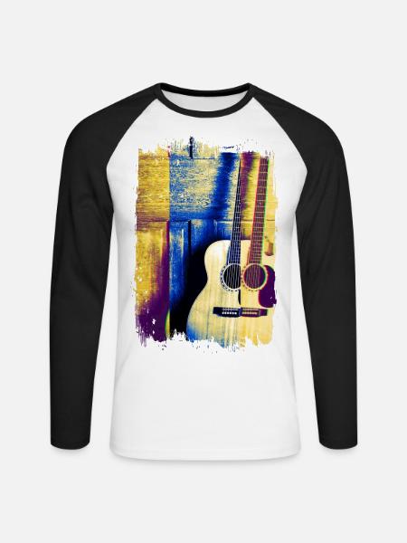 Acoustic Guitar Guitar Acoustic Guitar Music - Unisex Long Sleeve Baseball T-Shirt - white/black