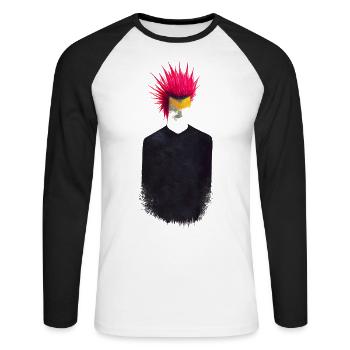 Punker Minimal Design Rose Coiffure Simple Punk - T-shirt baseball manches longues Homme - blanc/noir - Devant - Nik (191cm)