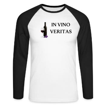 In Vino Veritas Weinliebhaber Wein Spruch Rotwein - Unisex Baseballshirt langarm - Weiß/Schwarz - Vorne - Nik (191cm)