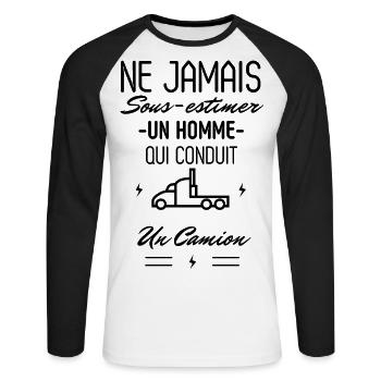 Ne jamais Sous estimer un Homme qui conduit Camion - T-shirt baseball manches longues Homme - blanc/noir - Devant - Nik (191cm)