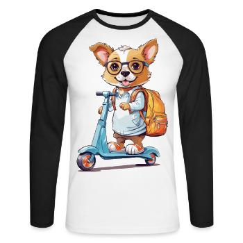 Cute Dog School Beginner School Way Design - Unisex Long Sleeve Baseball T-Shirt - white/black - Front - Nik (191cm)