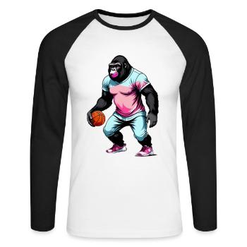 Gorille joue au Basket - T-shirt baseball manches longues Homme - blanc/noir - Devant - Nik (191cm)