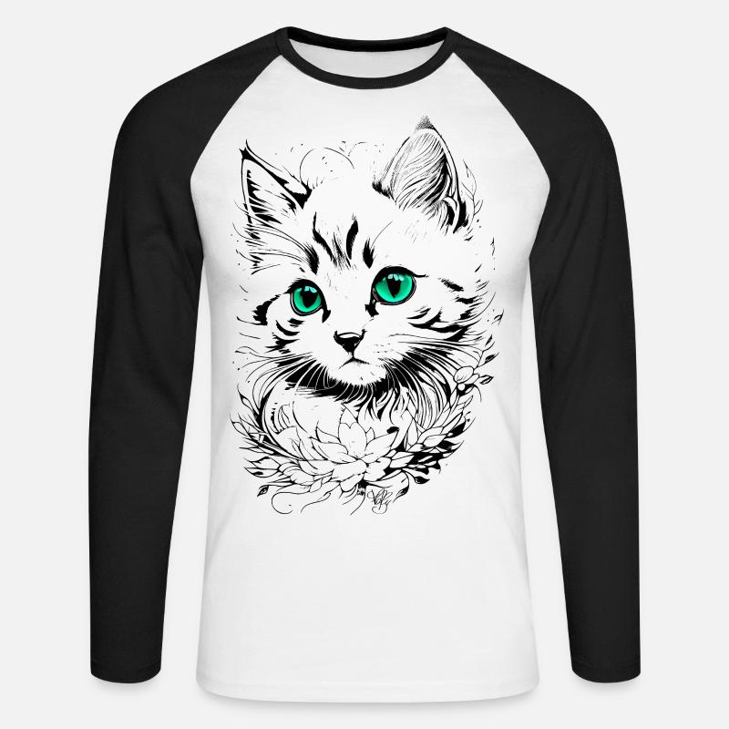 Kätzchen-Tattoo 🐾 2 - Unisex Baseballshirt langarm - Weiß/Schwarz