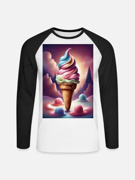 T-Shirt-Design mit schmelzender Eiscreme - Unisex Baseballshirt langarm - Weiß/Schwarz