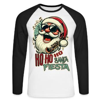 Cooler lustiger Weihnachtsmann mit Sonnenbrille (Ho-ho-ho) - Unisex Baseballshirt langarm - Weiß/Schwarz - Vorne - Nik (191cm)