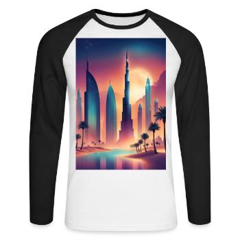 Buntes östliches Stadtbild - Unisex Baseballshirt langarm - Weiß/Schwarz - Vorne - Nik (191cm)