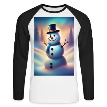 Bonhomme de neige hivernal heureux - T-shirt baseball manches longues Homme - blanc/noir - Devant - Nik (191cm)