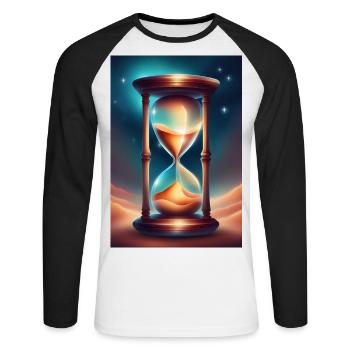 Eine Sanduhr auf einem Wüstensand - Unisex Baseballshirt langarm - Weiß/Schwarz - Vorne - Nik (191cm)