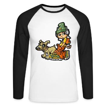 bboy und sein Hund - Unisex Baseballshirt langarm - Weiß/Schwarz - Vorne - Nik (191cm)