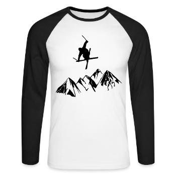 Berge mit Skifahrer - Unisex Baseballshirt langarm - Weiß/Schwarz - Vorne - Nik (191cm)