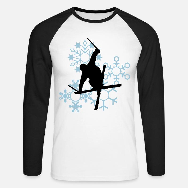 Skier mit Schneeflocken - Unisex Baseballshirt langarm - Weiß/Schwarz