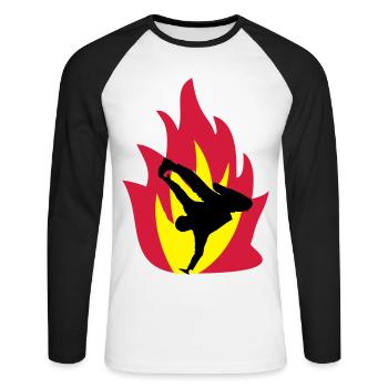Breakdancer im Feuer - Unisex Baseballshirt langarm - Weiß/Schwarz - Vorne - Nik (191cm)