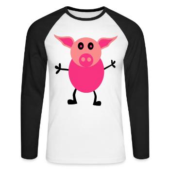 Schweine Männchen - Unisex Baseballshirt langarm - Weiß/Schwarz - Vorne - Nik (191cm)