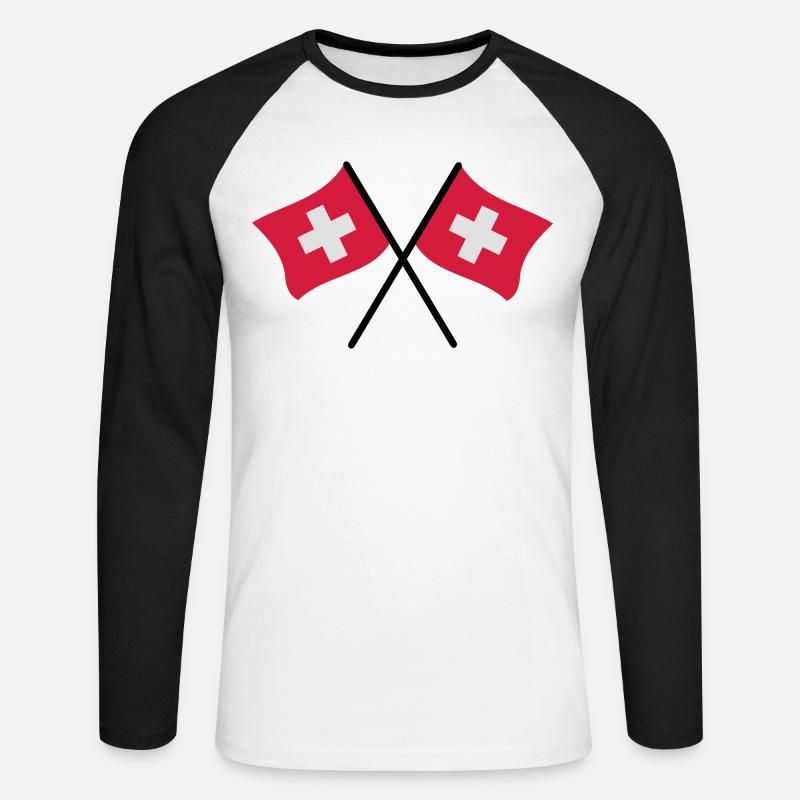 Schweizer Flaggen - Unisex Baseballshirt langarm - Weiß/Schwarz