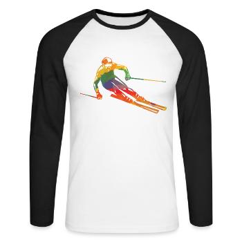 Farbiger Skifahrer - Unisex Baseballshirt langarm - Weiß/Schwarz - Vorne - Nik (191cm)