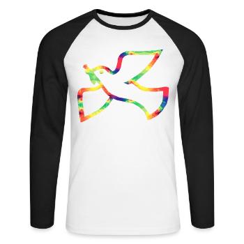 Bunte Friedenstaube - Unisex Baseballshirt langarm - Weiß/Schwarz - Vorne - Nik (191cm)