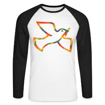 Farbige Friedenstaube - Unisex Baseballshirt langarm - Weiß/Schwarz - Vorne - Nik (191cm)