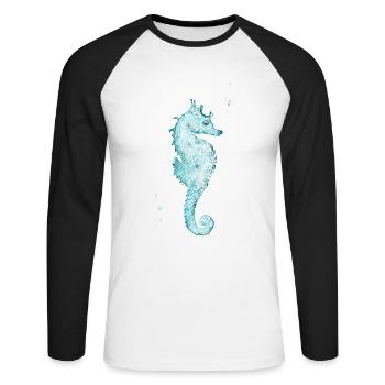 hippocampe mandala vacances tatouage lol mer amour fille - T-shirt baseball manches longues Homme - blanc/noir - Devant - Nik (191cm)