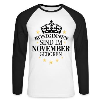 Königinnen November - Unisex Baseballshirt langarm - Weiß/Schwarz - Vorne - Nik (191cm)