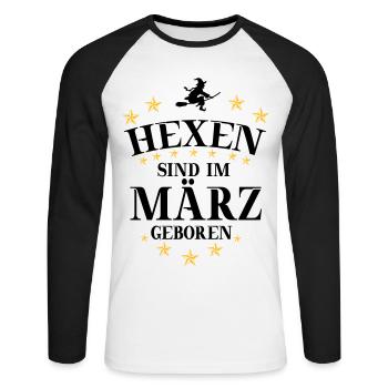 Hexen März - Unisex Baseballshirt langarm - Weiß/Schwarz - Vorne - Nik (191cm)