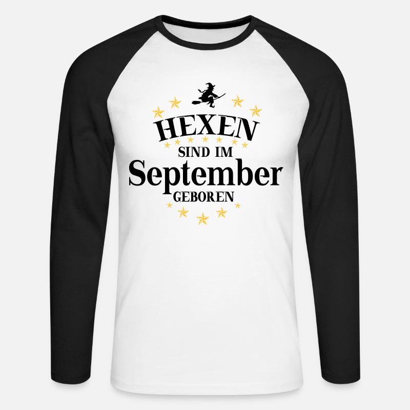 Hexen September - Unisex Baseballshirt langarm - Weiß/Schwarz